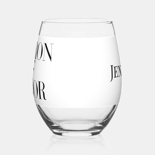 Matron of Honor Black Modern Elegant Personalisier Weinglas Ohne Stiel (Links)