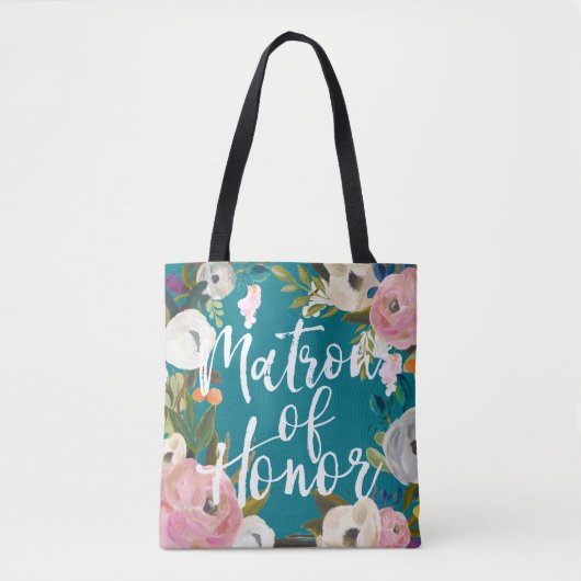 Matron of Honor Brushed Floral Wedding Party Tasch Tasche (Vorderseite)