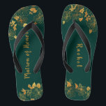 Matron of Honor Emerald Green & Gold Foliage Badesandalen<br><div class="desc">Diese wunderschöne smaragdgrüne und goldgelbe Blattmatrone mit Ehrenflippenstöcken zeichnet sich durch goldenes Blattmuster und moderne Typografie auf zeitlos dunkelgrünem Hintergrund aus. Es ist ein schönes Geschenk für Ihr Brautparty. Anzeigen der Auflistung auf dieser Seite, um passende Elemente zu finden. Staffel es mit deinen Informationen anpassen. Wenn Sie gewollt haben, um...</div>