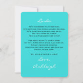 Matron of Honor Gedicht Turquoise Einladung (Rückseite)