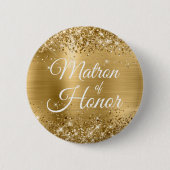 Matron of Honor Glittery Gold Foil Button (Vorderseite)