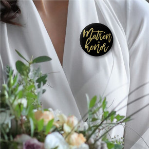 Matron of Honor Gold Script Brautparty Wedding Button