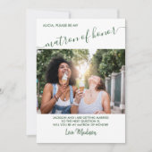 Matron of Honor Green and White Foto Vorschlag Einladung (Vorderseite)