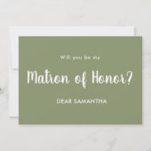 Matron of Honor Green Script Einladung (Vorderseite)