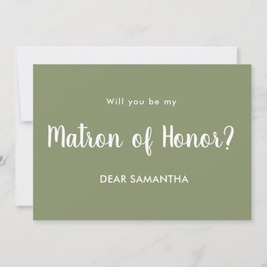 Matron of Honor Green Script Einladung (Vorderseite)