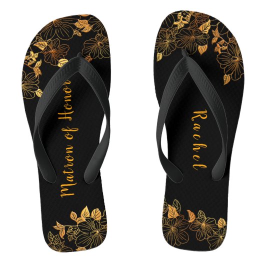 Matron of Honor Luxury Black Gold Foliage Muster Badesandalen (Fußbett)
