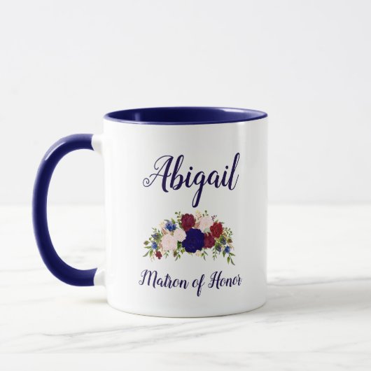 Matron of Honor Navy Blue Marsala Floral Wedding Tasse (Links)