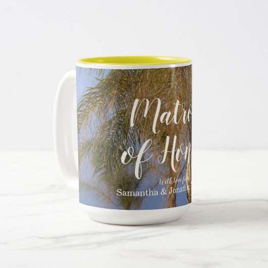 Matron of Honor Palm Trees Personalized Mugs Zweifarbige Tasse (Vorderseite Links)