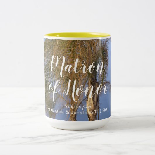 Matron of Honor Palm Trees Personalized Mugs Zweifarbige Tasse (Mittel)