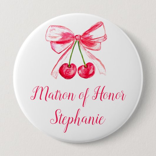 Matron of Honor Pink Bow Coquette Wedding Button (Vorderseite)