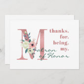 Matron of Honor Pink Floral Letter Wedding Dankeskarte (Vorne/Hinten)