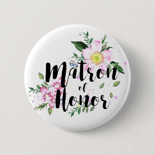 Matron of Honor Pink Floral Watercolor Hochzeit Button (Vorderseite)
