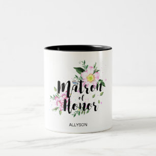 Matron of Honor Pink Floral Watercolor Hochzeit Zweifarbige Tasse