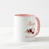 Matron of Honor Pink Marsala Floral Wedding Tasse (VorderseiteRechts)