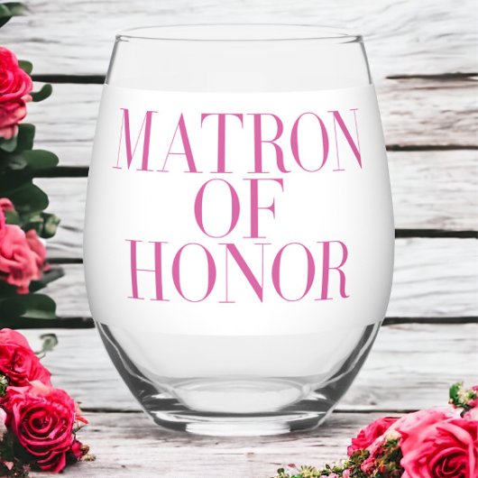 Matron of Honor Pink Moderne Elegant Personalisier Weinglas Ohne Stiel