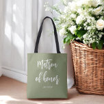 Matron of Honor Sage Green Wedding Tote Bag Tasche<br><div class="desc">Matron of Honor Tote Tag in Sage Green und White für Hochzeit,  Brautparty,  Brautparty,  Junggeselinnen-Abschied. Karo mehr Produkte mit diesem Design in der Kollektion unten.</div>
