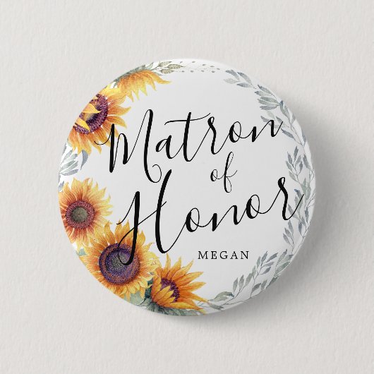 Matron of Honor Sunflower Florals Custom Wedding Button (Vorderseite)