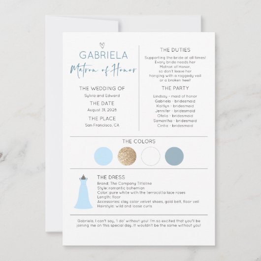 Matron of Honor Vorschlag & Information (Vorderseite)