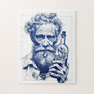 Matrose, der eine Flasche mit einem kleinen Modell Puzzle