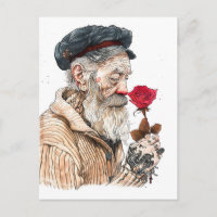 Matrose hält rote Rose in romantischer Geste; Flas