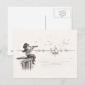 Matrose mit Fernrohr sieht Schoner Postkarte (Vorne/Hinten)