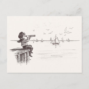 Matrose mit Fernrohr sieht Schoner Postkarte