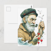 Matrose mit Pfeife und kleinen Herzen Postkarte (Vorne/Hinten)