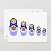 Matryoschka Puppen blau Postkarte (Vorne/Hinten)