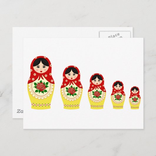 Matryoschka Puppen rot Postkarte (Vorne/Hinten)