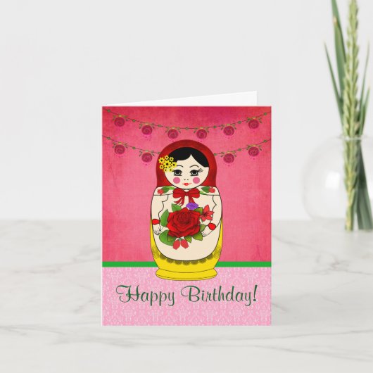 Matryoshka Babushka Doll Damask Birthday Card Karte (Vorderseite)