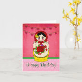 Matryoshka Babushka Doll Damask Birthday Card Karte (Gelbe Blume)