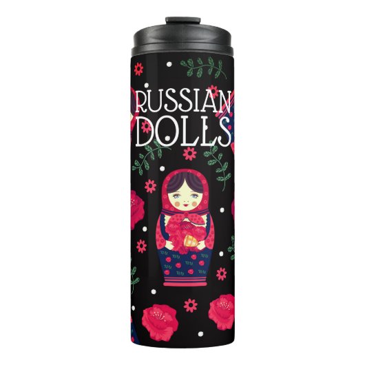 Matryoshka Babushka Russische Dollars Glocken Schw Thermosbecher (Vorderseite)