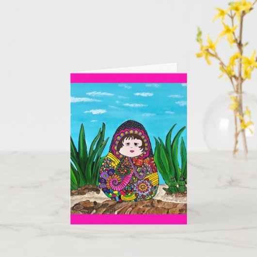 Matryoshka Doll Grußkarte Karte (Gelbe Blume)