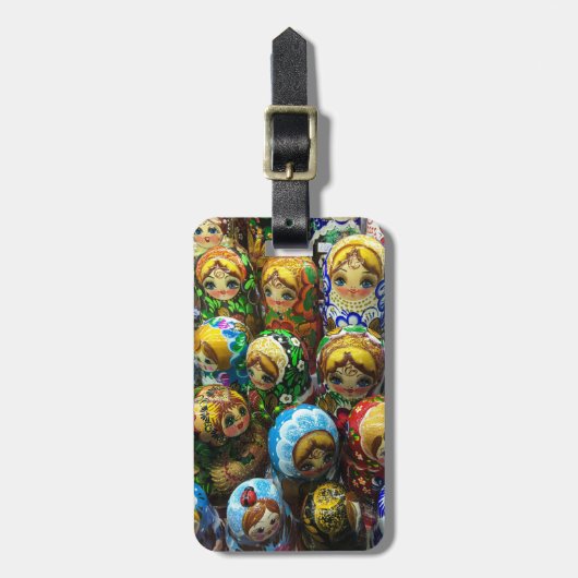 Matryoshka Dolls Souvenir Kiosk Travel Foto Gepäckanhänger (Vorderseite vertikal)
