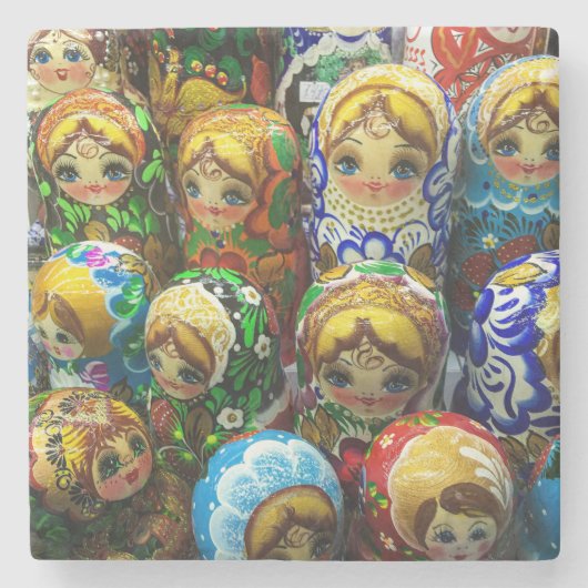 Matryoshka Dolls Souvenir Kiosk Travel Foto Steinuntersetzer (Vorderseite)