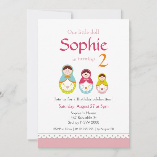 Matryoshka Geburtstagsparty Einladung (Vorderseite)