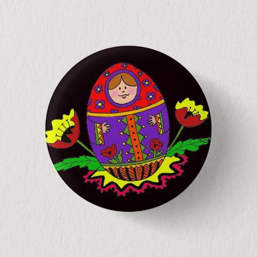 Matryoshka Pysanka Ukrainische Volkskunst Button (Vorderseite)