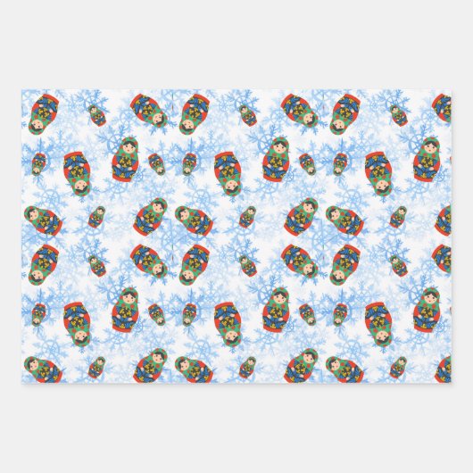 Matryoshka Russische Nesting Puppen Babushka Winte Geschenkpapier Set (Vorderseite 2)