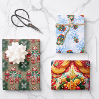 Matryoshka Russische Nesting Puppen Babushka Winte Geschenkpapier Set