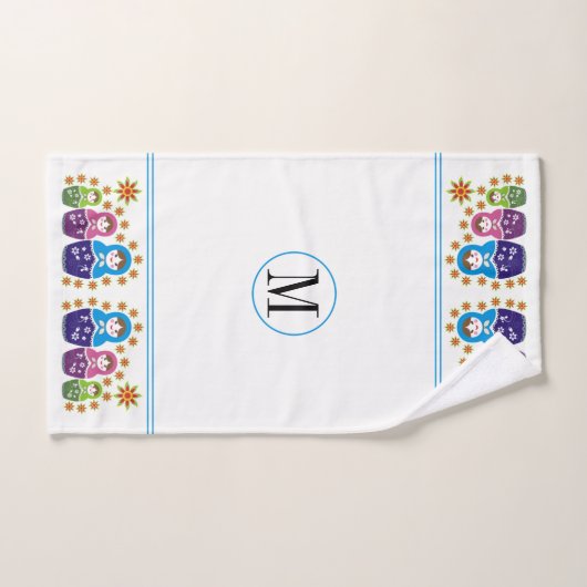 Matryoshka Russische Puppen mit Monogramm Badhandtuch Set (Handtuch)