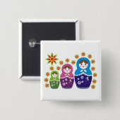 Matryoshka Russische Puppen & Sonnenblumen Button (Vorne & Hinten)