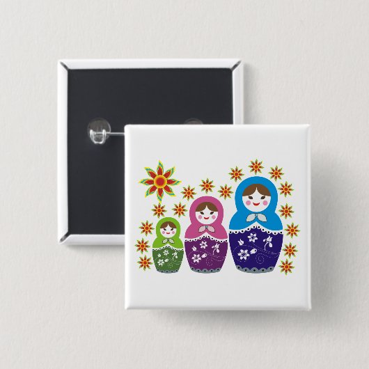 Matryoshka Russische Puppen & Sonnenblumen Button (Vorne & Hinten)