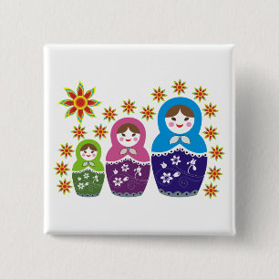 Matryoshka Russische Puppen & Sonnenblumen Button