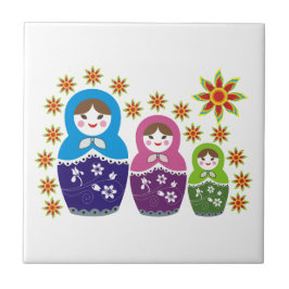 Matryoshka Russische Puppen & Sonnenblumen Fliese
