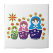 Matryoshka Russische Puppen & Sonnenblumen Fliese (Vorderseite)