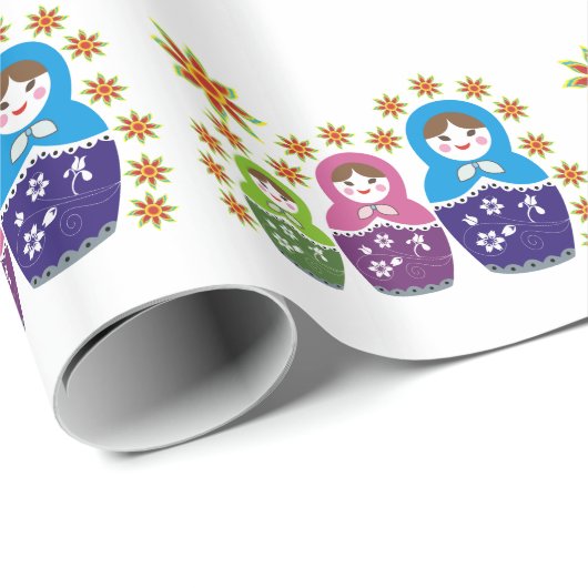 Matryoshka Russische Puppen & Sonnenblumen Geschenkpapier (Rolleneckpunkt)
