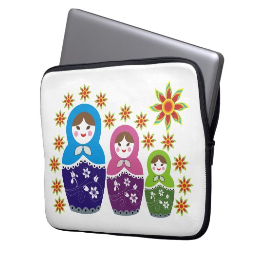 Matryoshka Russische Puppen & Sonnenblumen Laptopschutzhülle (Vorderseite Links)