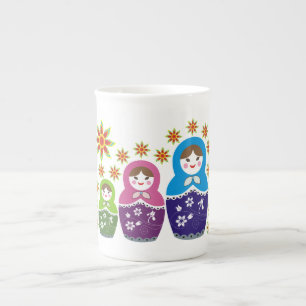 Matryoshka Russische Puppen & Sonnenblumen Porzellantasse