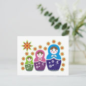 Matryoshka Russische Puppen & Sonnenblumen Postkarte (Stehend Vorderseite)