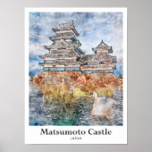 Matsumoto Burg Japan Reisen Wasserfarben Sketch Poster (Vorne)